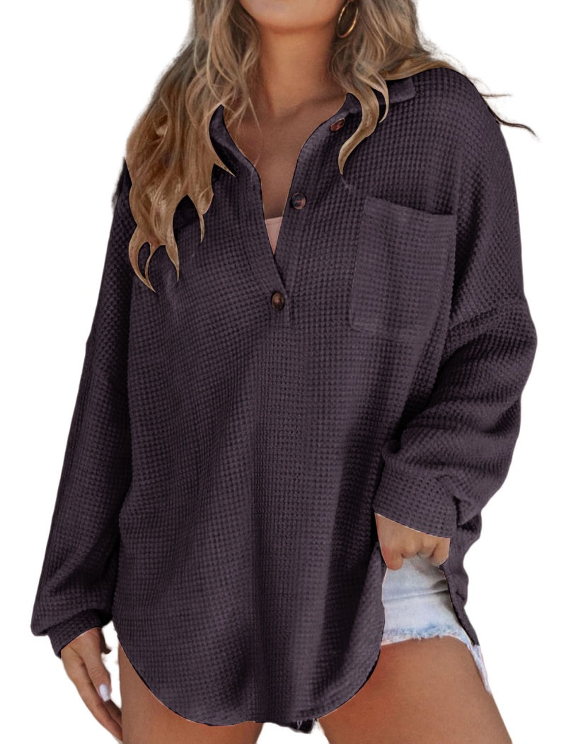 Oversized Button-Up Waffle Shirt