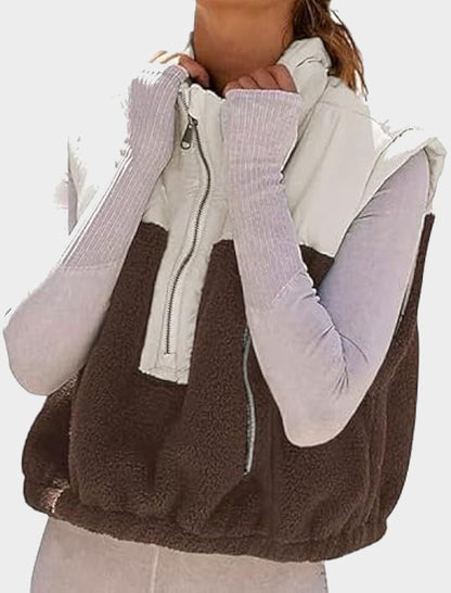 Color-Blocked Half-Open Collar Vest