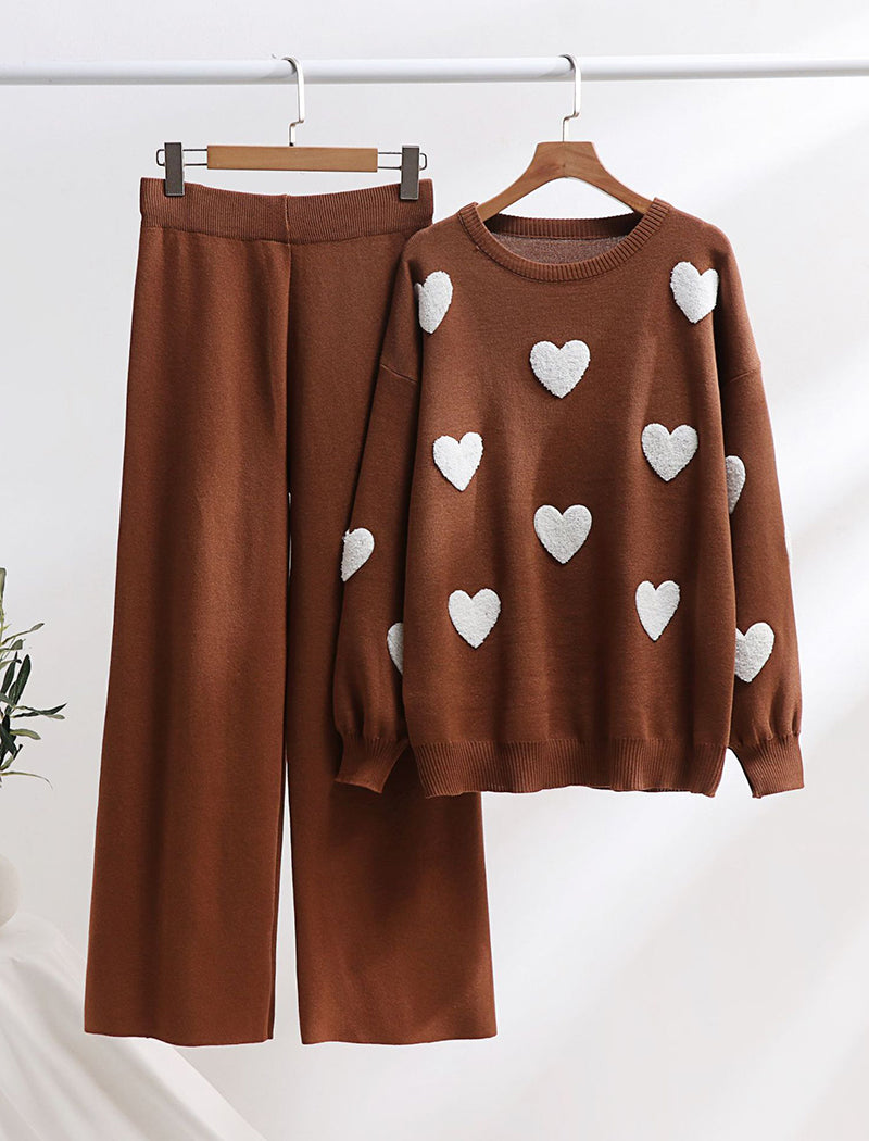 Knitted Two-Piece Set with Heart Detail