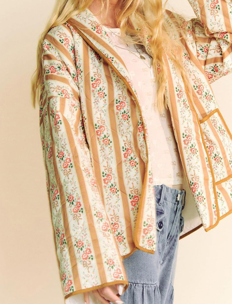 Floral Quilted Open Jacket