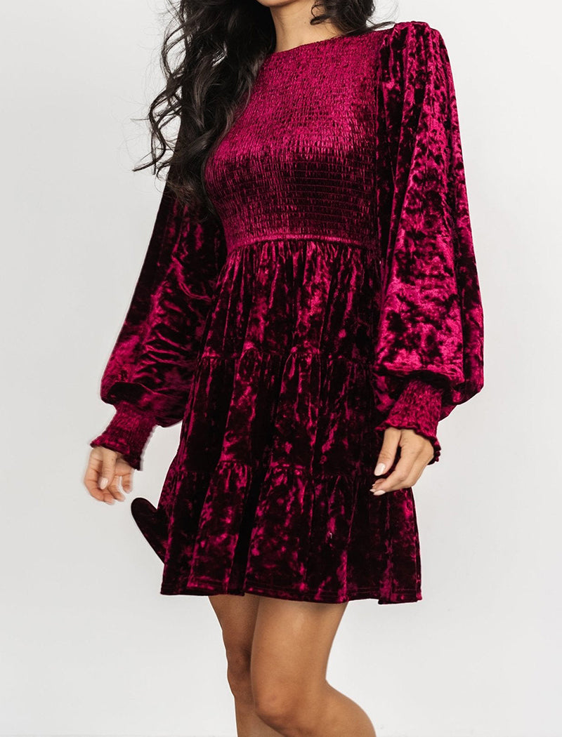 Textured Long Sleeve Tiered Dress