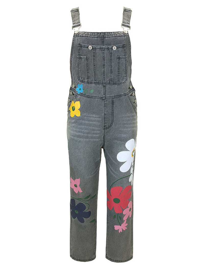 Floral Denim Overalls