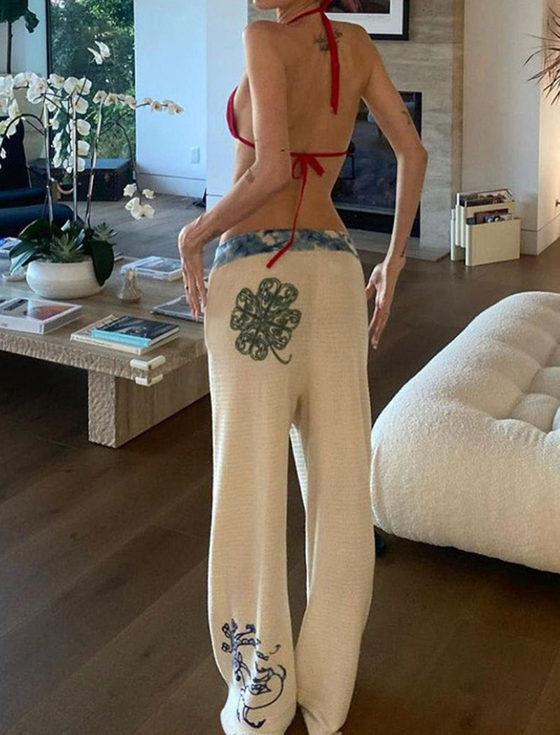 Wide-Leg Drawstring Graphic Pants