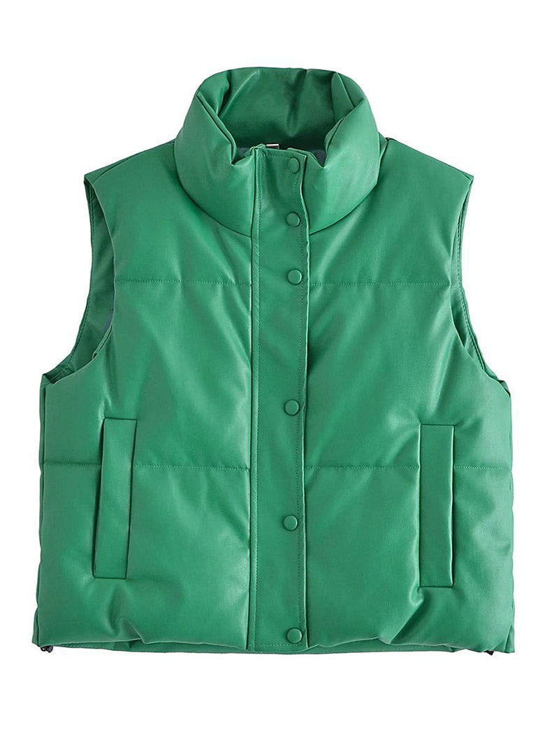 Padded Stand-Collar Sleeveless Vest