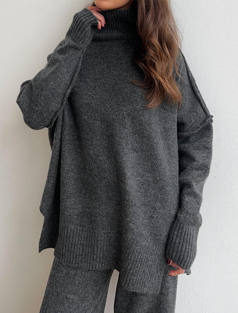 Knit Turtleneck Sweater and Wide-Leg Pants Set