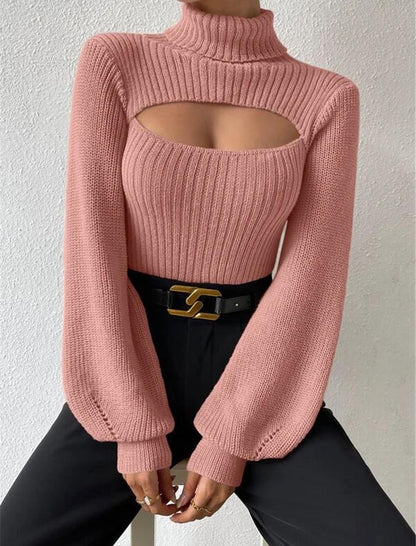 Ribbed Cutout Turtleneck Sweater