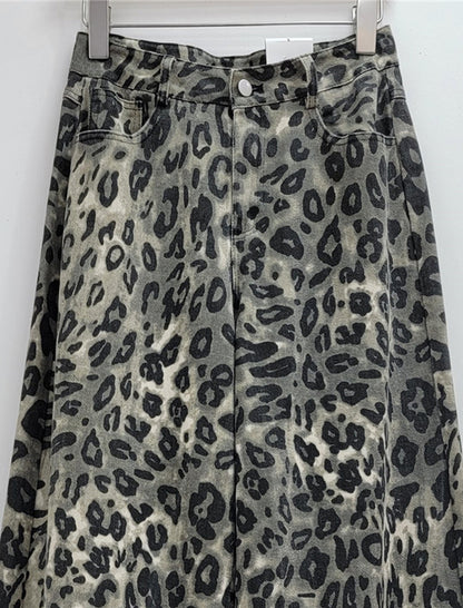 High-Waist Leopard Print Wide-Leg Pants