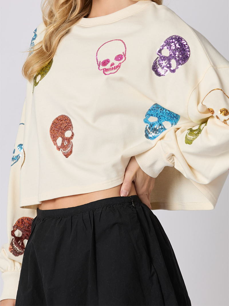 Multicolor Skull Print Cropped Top