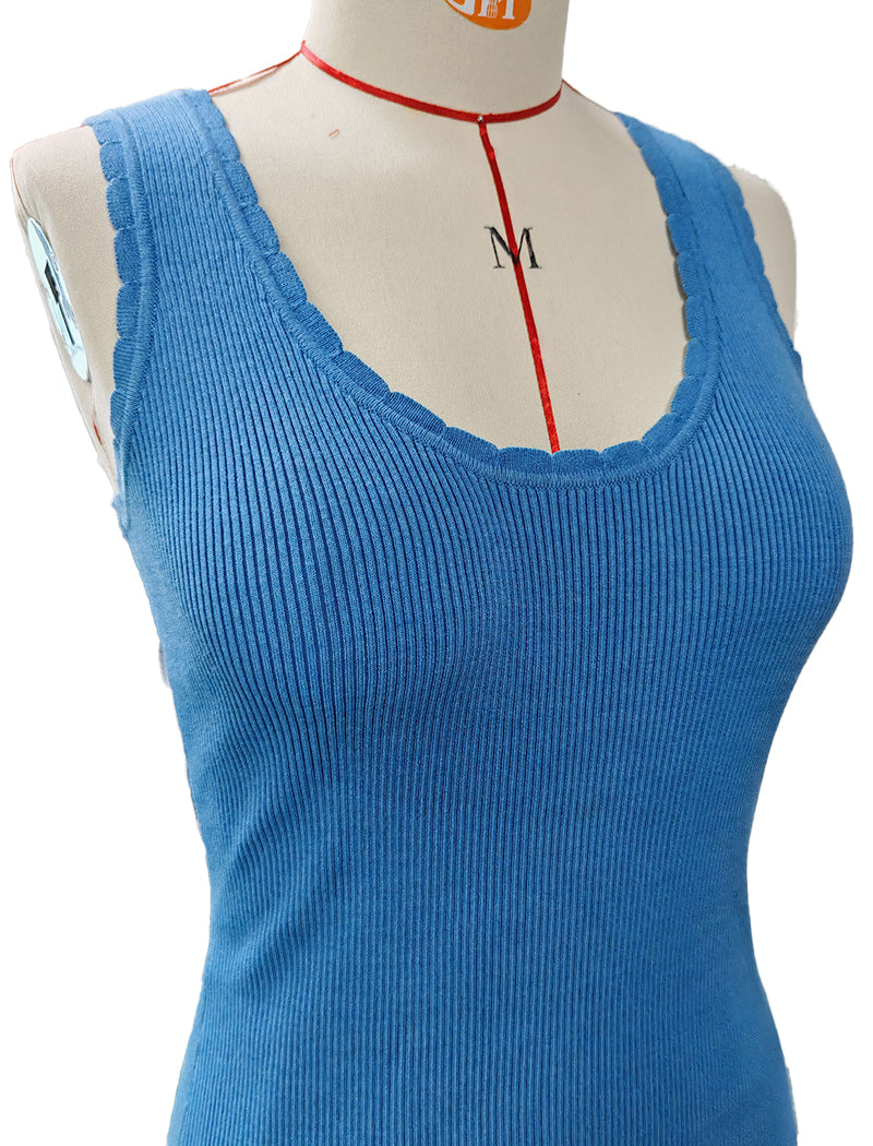 Scallop-Edge Ribbed Knit Tank Top