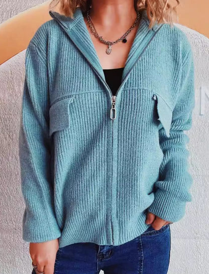 Zip-Up Knit Cardigan with Pockets