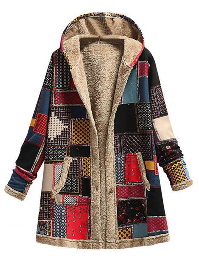 Geometric Print Hooded Coat