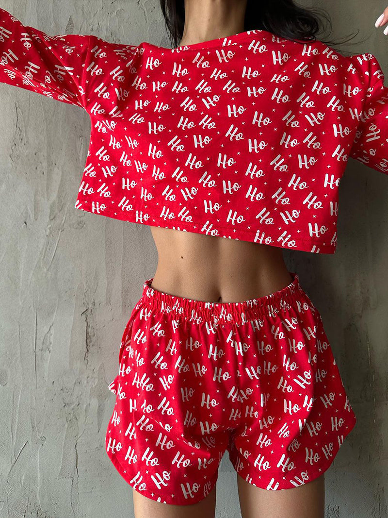 Letter Print Crop Top and Shorts Set