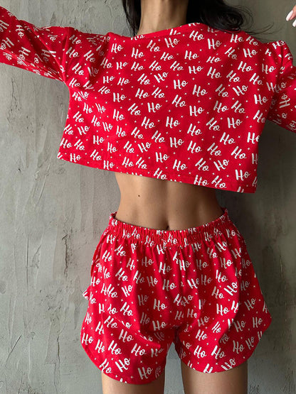 Letter Print Crop Top and Shorts Set