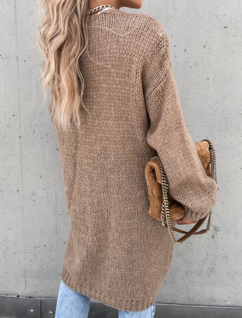 Solid Long-Sleeve Knit Cardigan