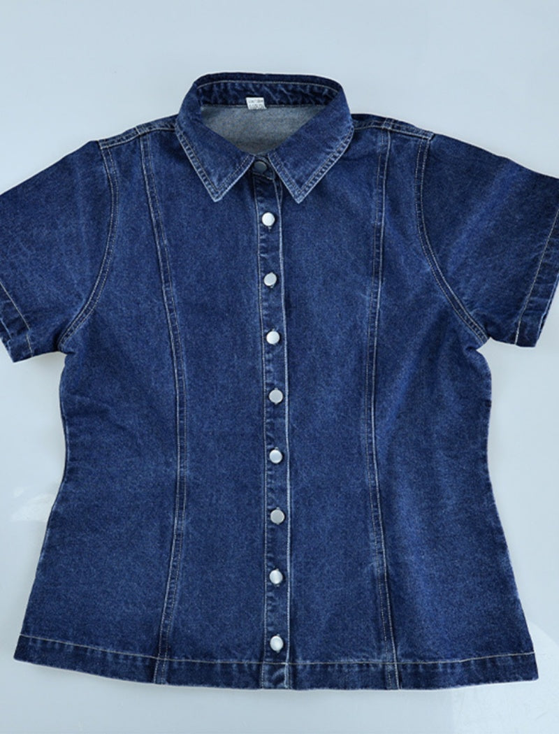 Button-Down Denim Top and Mini Skirt Set