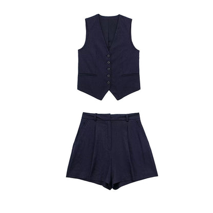 Button-Up Vest and Shorts Set