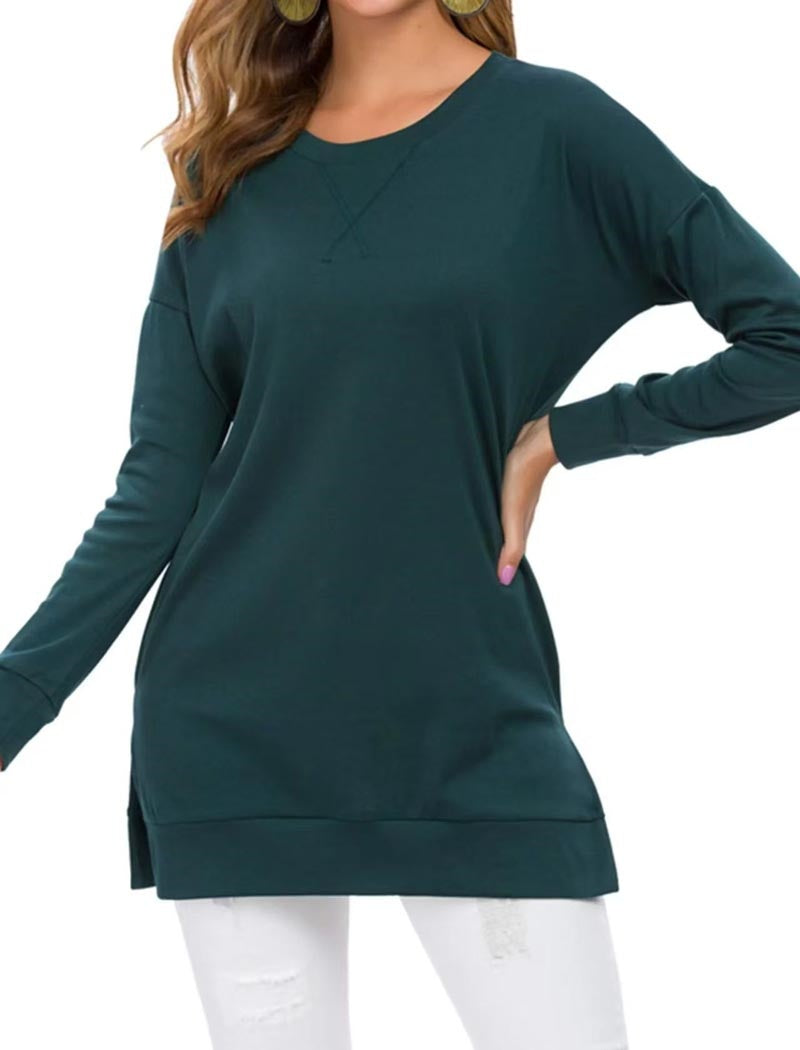 Split Loose Crew-neck Knit Top