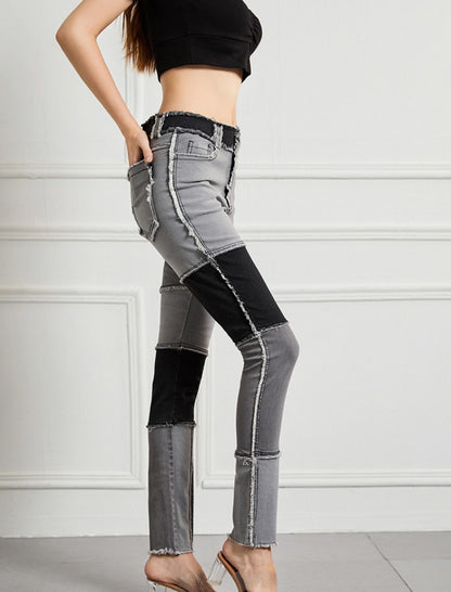 Patchwork High-Waist Skinny Jeans