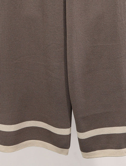 Color-Block Knit Sweater and High-Waisted Wide-Leg Pants Set