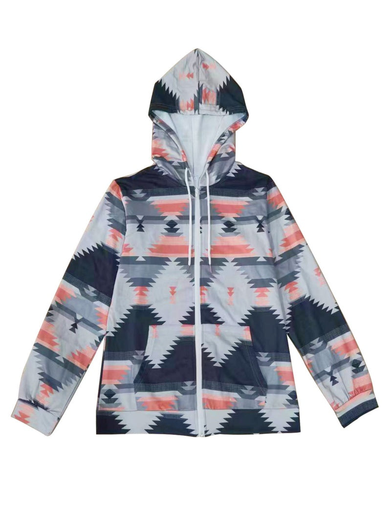Graphic Printed Long Sleeve Zip-Up Hoodie
