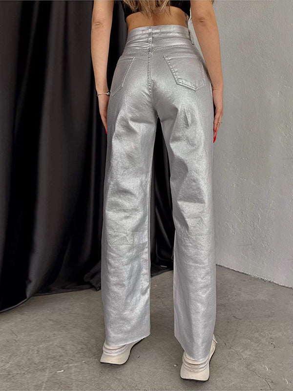 High-Rise Metallic Wide-Leg Pants