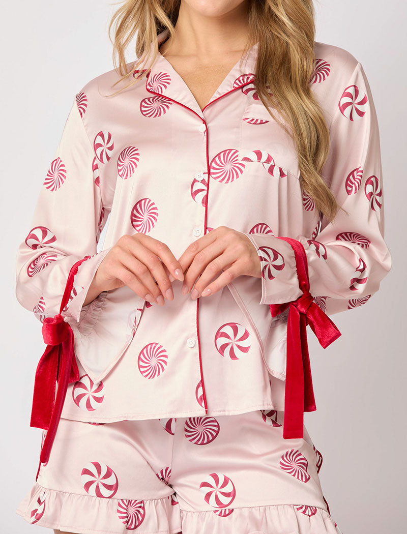 Long Sleeve Satin Top and Shorts Pajama Set