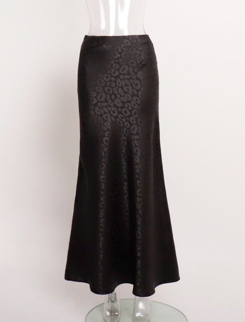 Satin Leopard Print Maxi Skirt