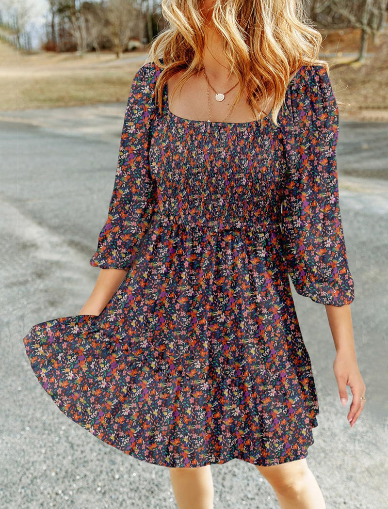 Loose U-Neck Floral Mini Sundress