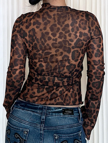 Long-Sleeve Tie-Front Leopard Top