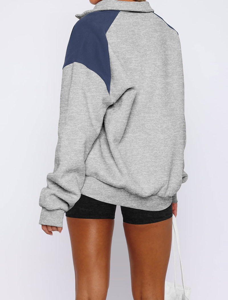 Half-Zip Oversized Top with Contrast Shoulders