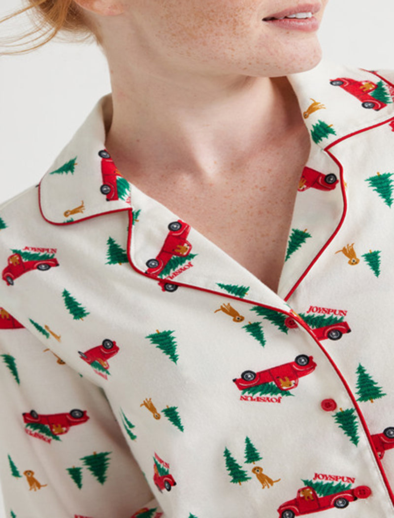 Long Sleeve Collared Christmas Print Lounge Set