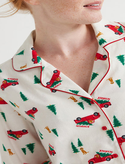 Long Sleeve Collared Christmas Print Lounge Set