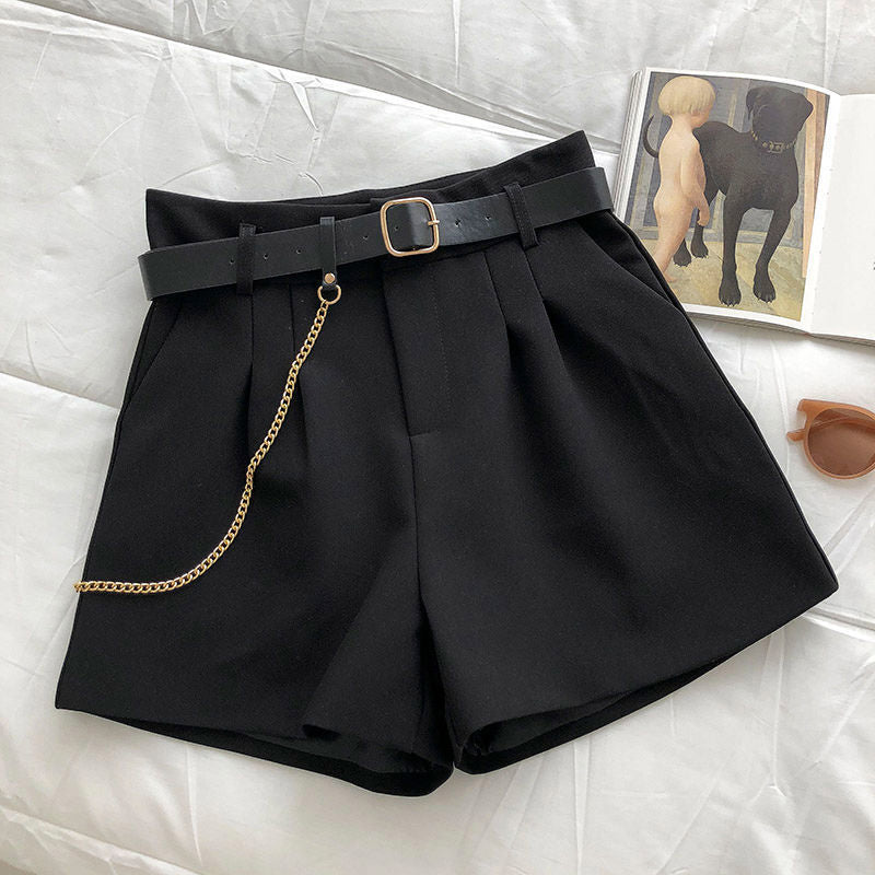 Pleated Shorts with Belt Chain Detail