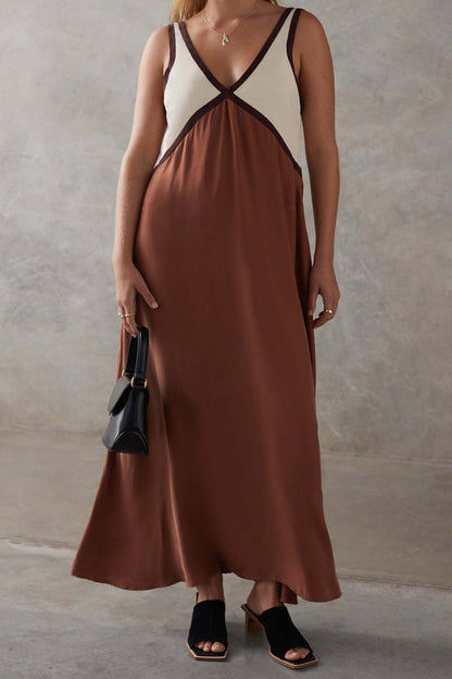 Colorblock V-Neck Maxi Dress