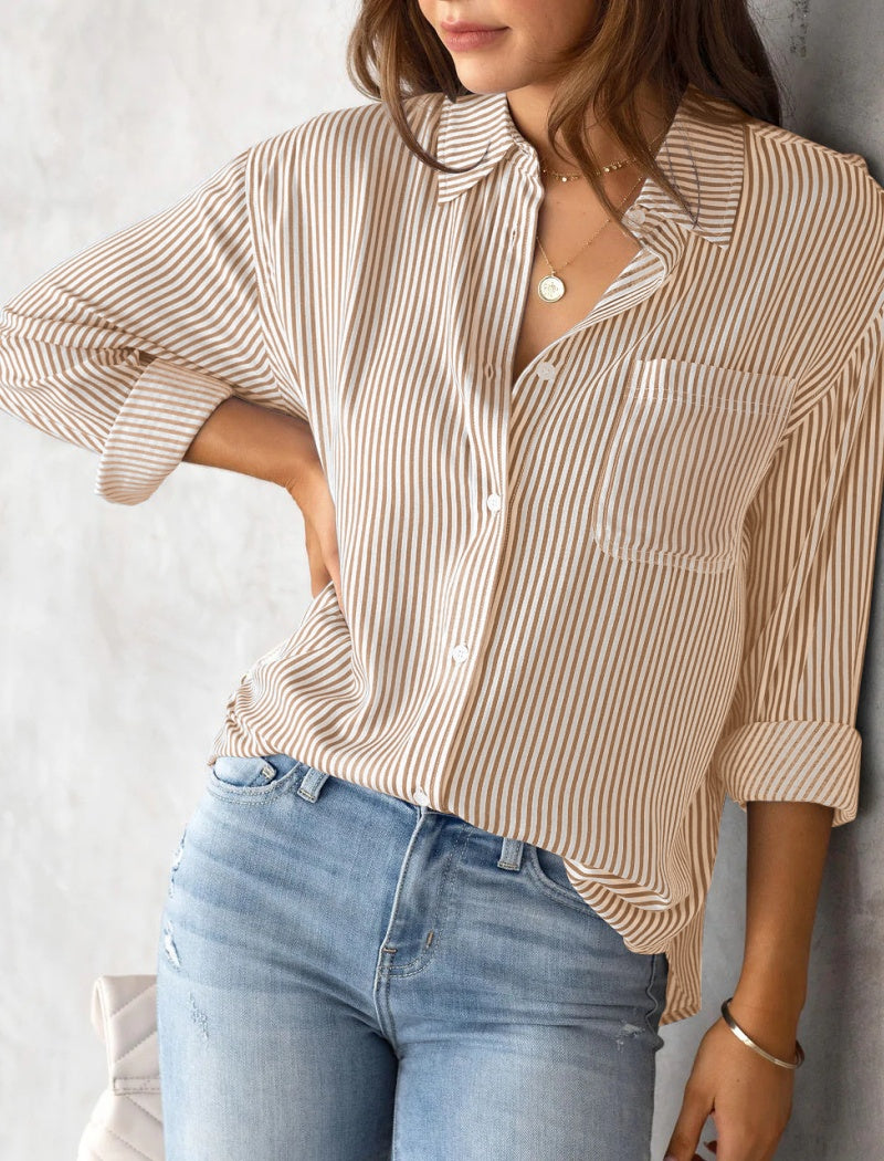 Button-Up Collared Striped Shirt