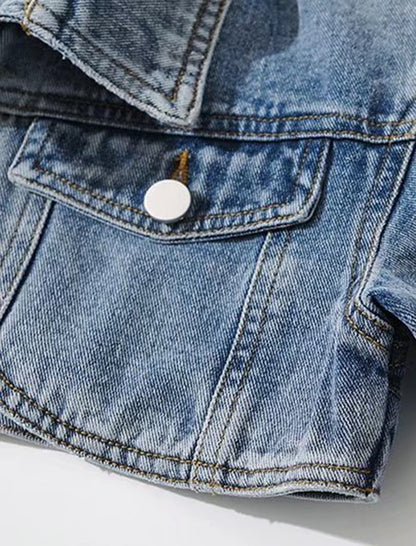 Cropped Button-Up Denim Bolero Jacket