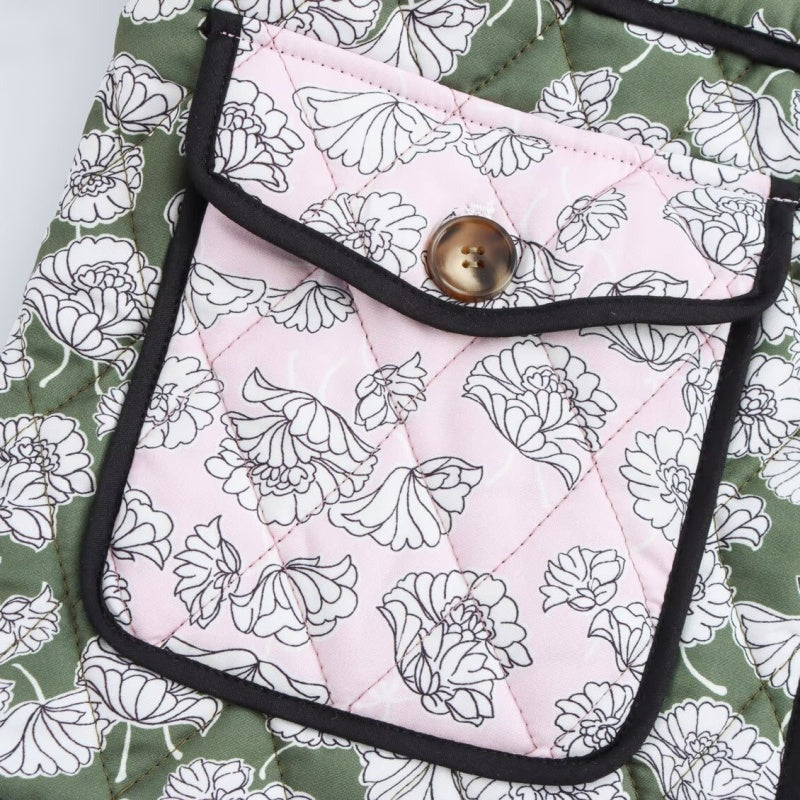 Quilted Floral Contrast Pocket Jacket