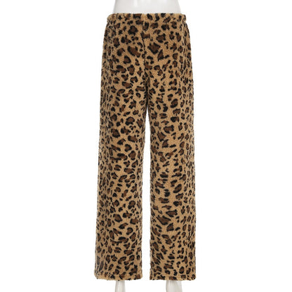 Leopard Print Tie-Waist Fuzzy Pants