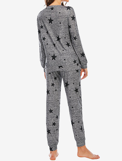 Star Print Long-Sleeve Top and Pants Pajama Set