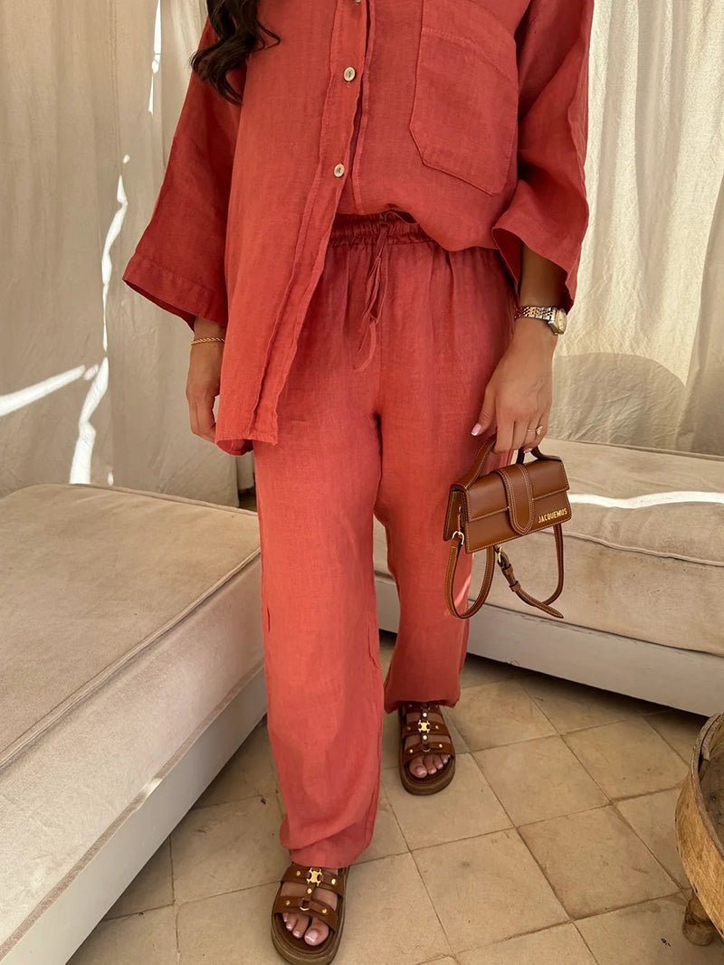 Oversized Button-Up Shirt and Wide-Leg Pants Set