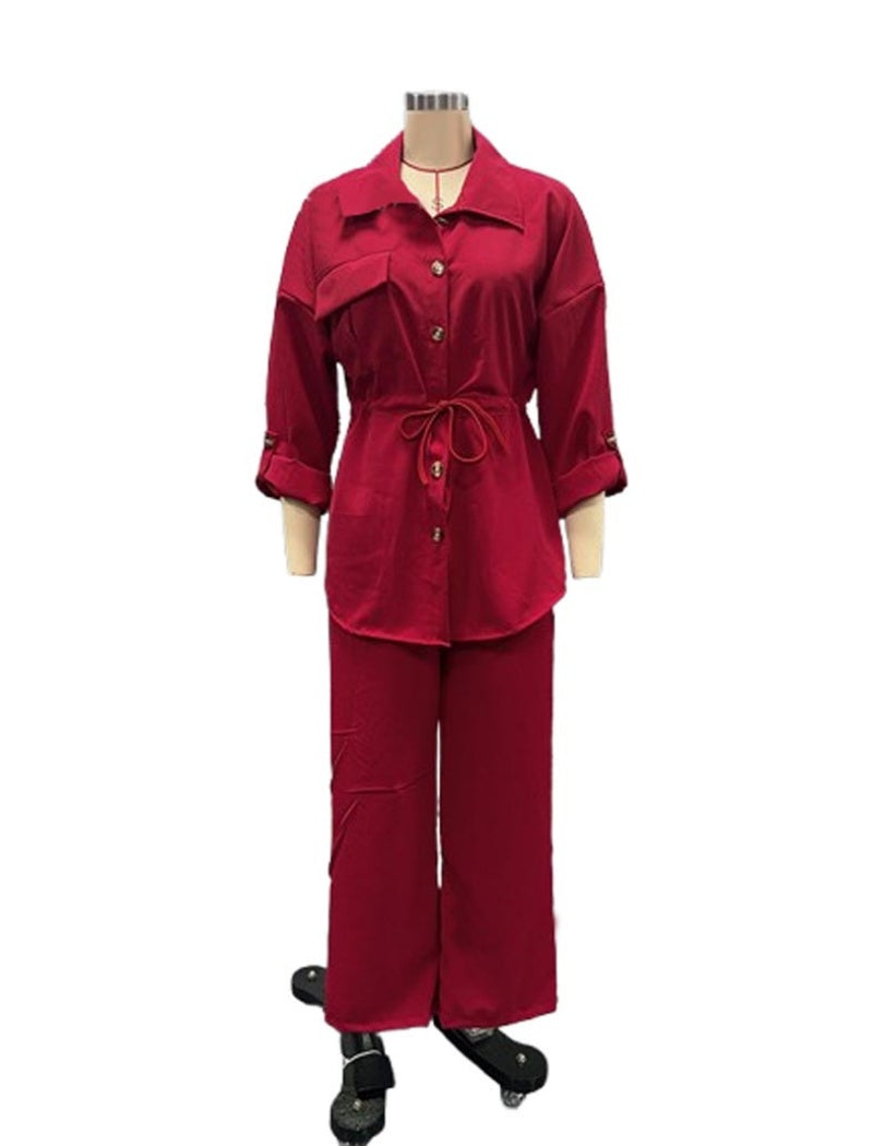 Loose Casual Drawstring Pocket Button Set