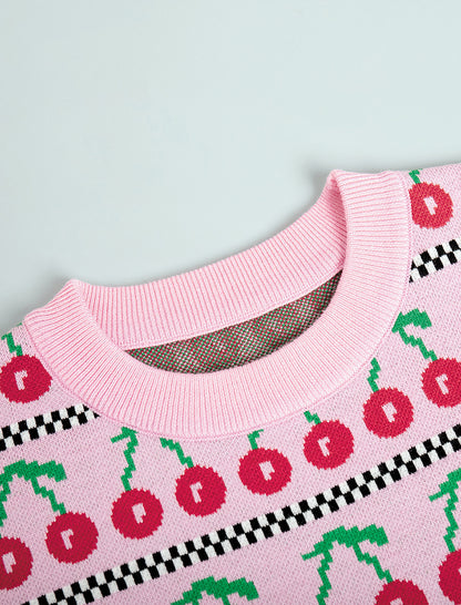 Cherry Pattern Oversized Knit Sweater