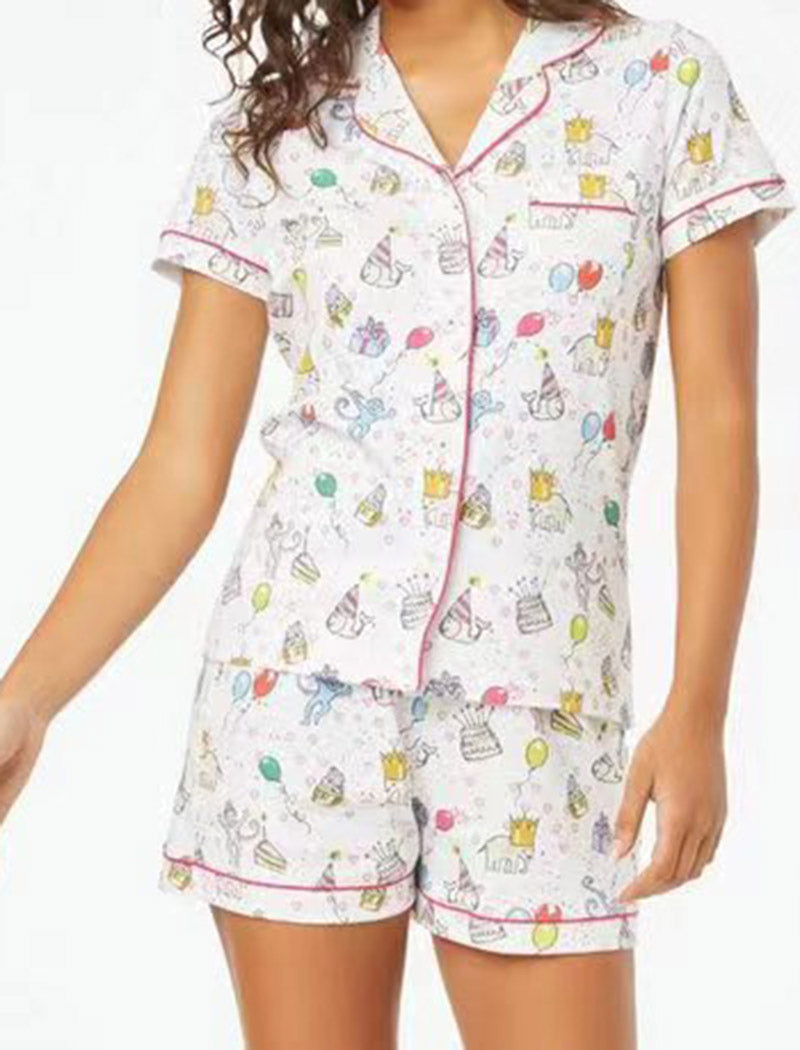 Cup Print Button-Down Pajama Set
