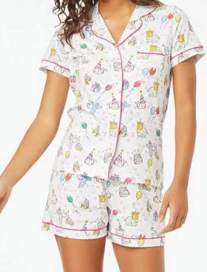 Cup Print Button-Down Pajama Set