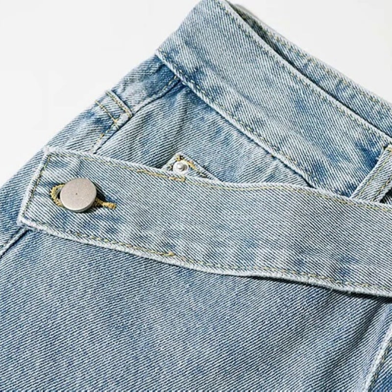 High-Rise Asymmetrical Crossover Jeans