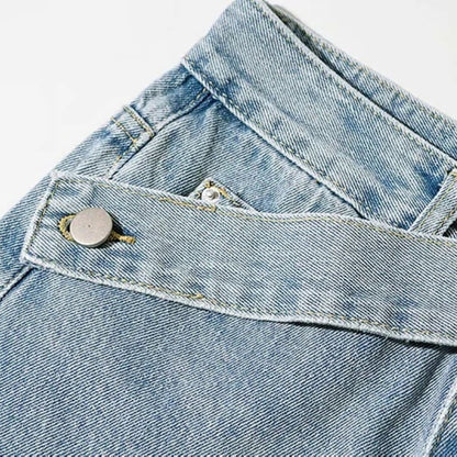 High-Rise Asymmetrical Crossover Jeans