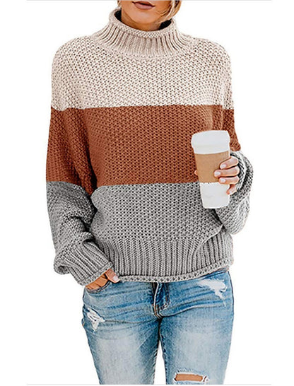 Colorblock Knit Turtleneck Sweater