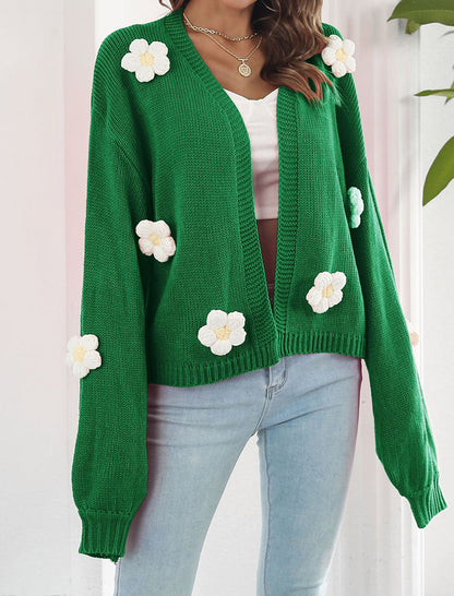 3D Flower Lantern Sleeve Knit Cardigan