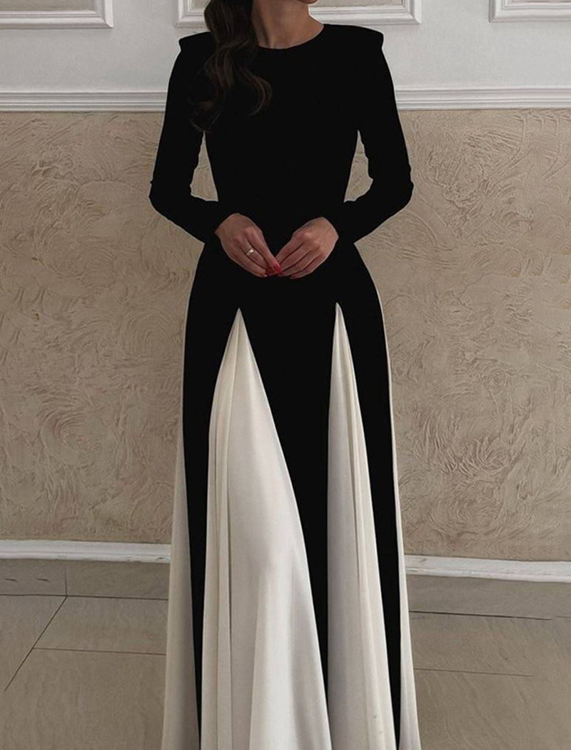 Long-Sleeve Colorblock Maxi Dress