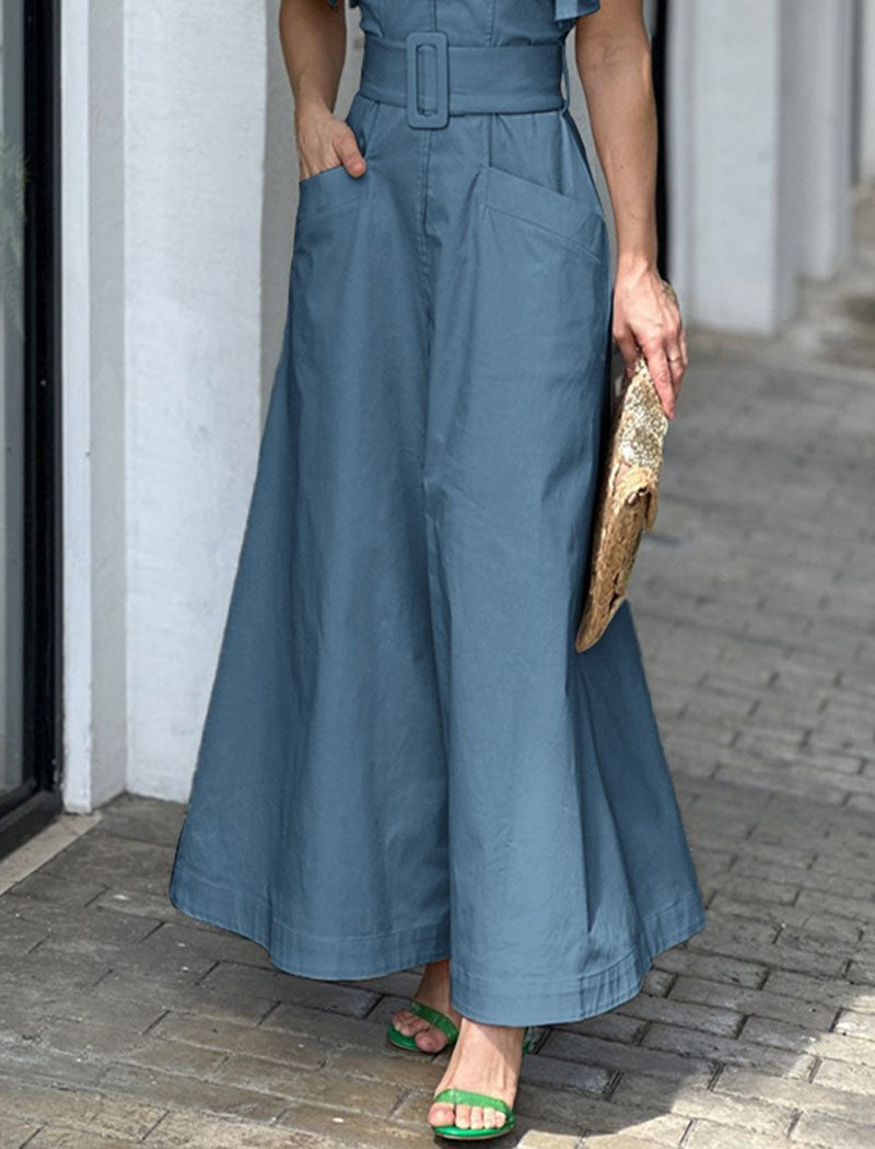 Ruffled Sleeve Belted Maxi Dress